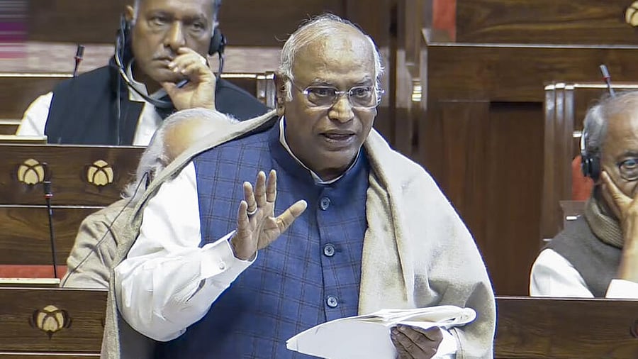 <div class="paragraphs"><p>Leader of the Opposition in Rajya Sabha Mallikarjun Kharge speaks in the House during the Winter session of Parliament, in New Delhi.</p></div>