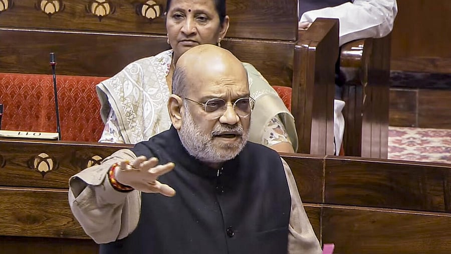 <div class="paragraphs"><p>Union Home Minister Amit Shah speaks during a debate on Vande Mataram in the Rajya Sabha at the Winter session of Parliament.</p></div>