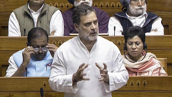 <div class="paragraphs"><p>Leader of Opposition in the Lok Sabha Rahul Gandhi speaks in the House in the Winter session of Parliament, in New Delhi.</p></div>