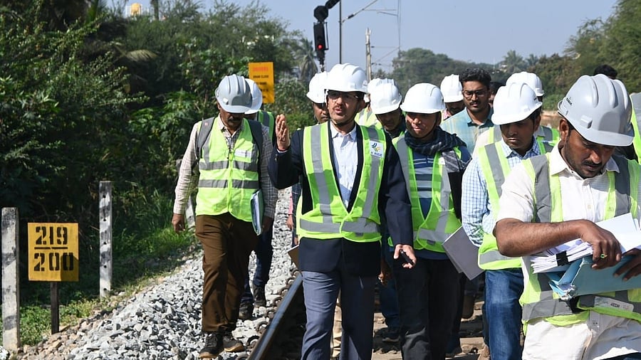 K-RIDE Managing Director Lakshman Singh during an inspection of the Mallige Line near Hebbal on Wednesday. PHOTO: K-RIDE