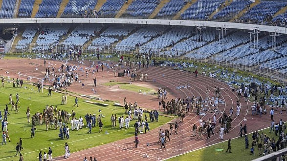 <div class="paragraphs"><p>People and security personnel amid chaos during an event of Argentine footballer Lionel Messi as part of his 'G.O.A.T. India Tour 2025', at Vivekananda Yuba Bharati Krirangan (VYBK), in Kolkata.</p></div>
