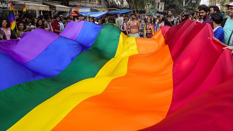<div class="paragraphs"><p>Lucknow: Members and supporters of the LGBTQ+ community hold a queer (rainbow) flag during Awadh Queer Pride parade, in Lucknow.</p></div>