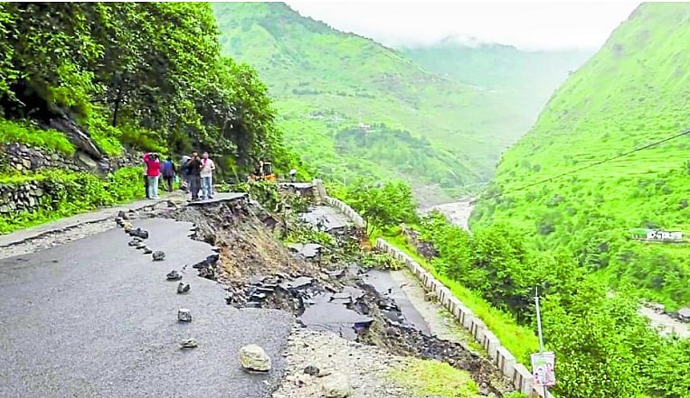 <div class="paragraphs"><p>The site after a portion of a road collapsed, near Bhatwari in Uttarkashi district, Uttarakhand.PTI</p></div>
