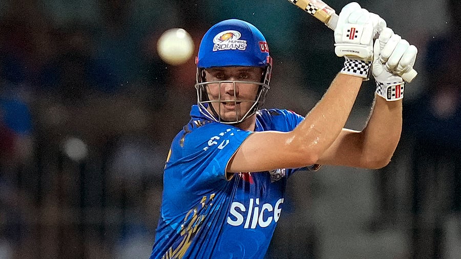 <div class="paragraphs"><p>Mumbai Indians batter Cameron Green plays a shot during the IPL 2023 Eliminator cricket match between Lucknow Super Giants and Mumbai Indians, at M A Chidambaram Stadium in Chennai.</p></div>
