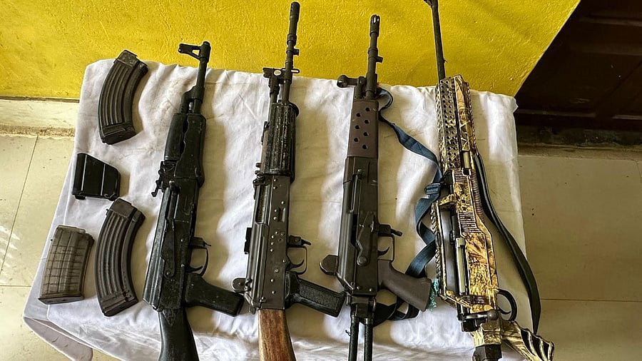 <div class="paragraphs"><p>Weapons recovered in Kuki-dominated Churachandpur district on Tuesday. </p></div>