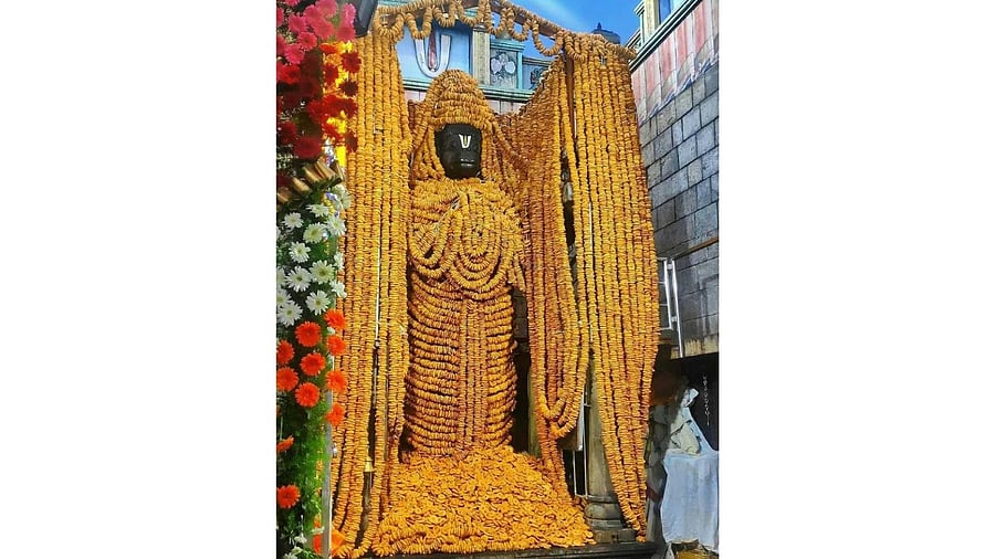 <div class="paragraphs"><p>An image showing 100008 Vada garland on the day of Hanuman jayanti at Namakkal Anjaneyar temple. </p></div>