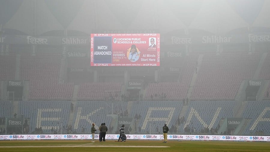 <div class="paragraphs"><p>A display with "Match Abandoned" written on it at Lucknow.</p></div>