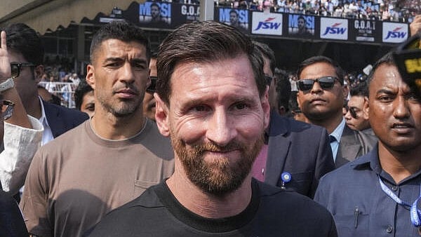 <div class="paragraphs"><p>Argentine footballer Lionel Messi during an event as part of his 'G.O.A.T. India Tour 2025', at Vivekananda Yuba Bharati Krirangan (VYBK), in Kolkata.</p></div>