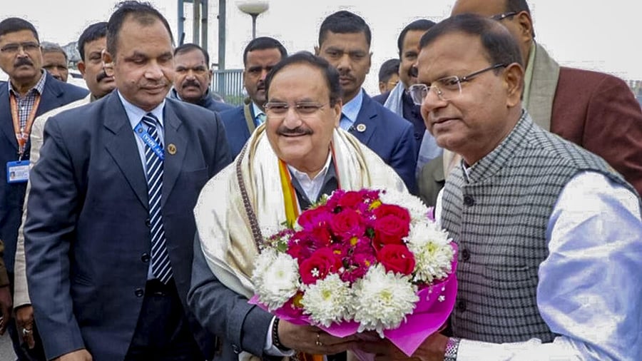 <div class="paragraphs"><p>In this image posted on Dec. 20, 2025, Union Minister JP Nadda is welcomed by Union Minister of State for Finance and BJP Uttar Pradesh President Pankaj Chaudhary at Lucknow Airport, Saturday, Dec. 20, 2025.</p></div>