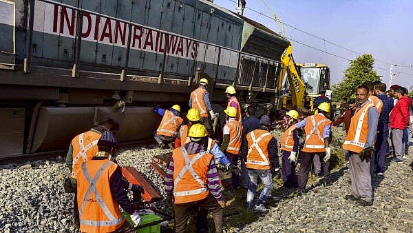 <div class="paragraphs"><p>Workers restore the railway track after a herd of elephants was struck by the Sairang-New Delhi Rajdhani Express, in Nagaon district, Assam.</p></div>