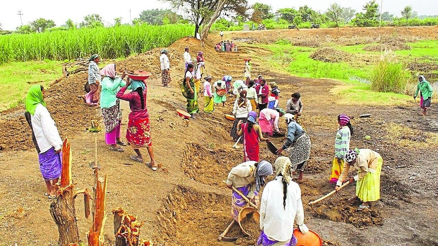 <div class="paragraphs"><p>Normative allocation in VB–G RAM G Bill could threaten workers' access to guaranteed employment. In pic, villagers in Mysuru district participate in lake restoration work under the MGNREGA scheme. </p></div>