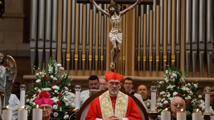 <div class="paragraphs"><p>Latin Patriarch of Jerusalem, Cardinal Pierbattista Pizzaballa, attends a Christmas event at the Church of the Nativity, in Bethlehem, in the Israeli-occupied West Bank, on Christmas Eve.</p></div>