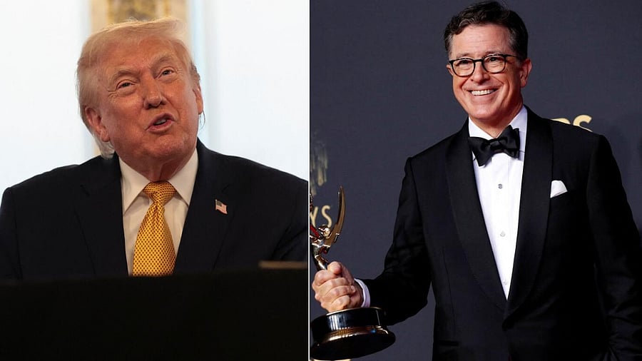 <div class="paragraphs"><p>Donald Trump and Stephen Colbert</p></div>