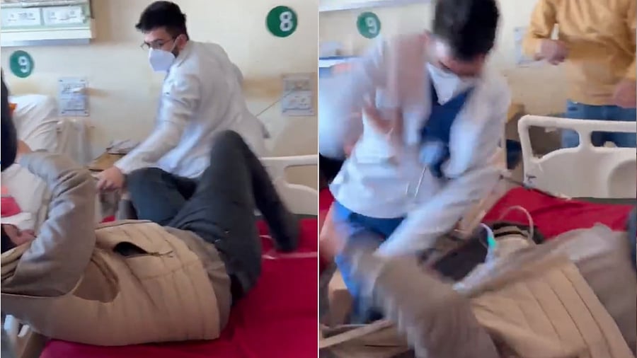 <div class="paragraphs"><p>Stills from the video showing the scuffle between the doctor and the patient.</p></div>