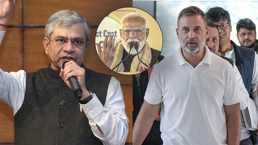 <div class="paragraphs"><p>Ashwini Vaishnaw, PM Modi and Rahul Gandhi</p></div>