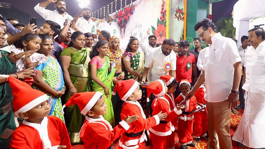 <div class="paragraphs"><p>M K Stalin interacts with kids during DMK's Christmas celebration in Kolathur.</p></div>