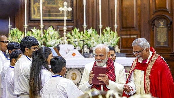 <div class="paragraphs"><p>Prime Minister Narendra Modi during the Christmas morning service at the Cathedral Church of the Redemption, in New Delhi.</p></div>