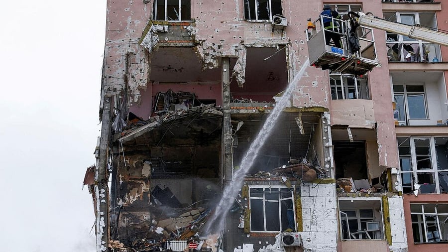 <div class="paragraphs"><p>A firefighter works at the site of an apartment building hit during Russian missile and drone strikes, amid Russia’s attack on Ukraine in Kyiv,.</p></div>