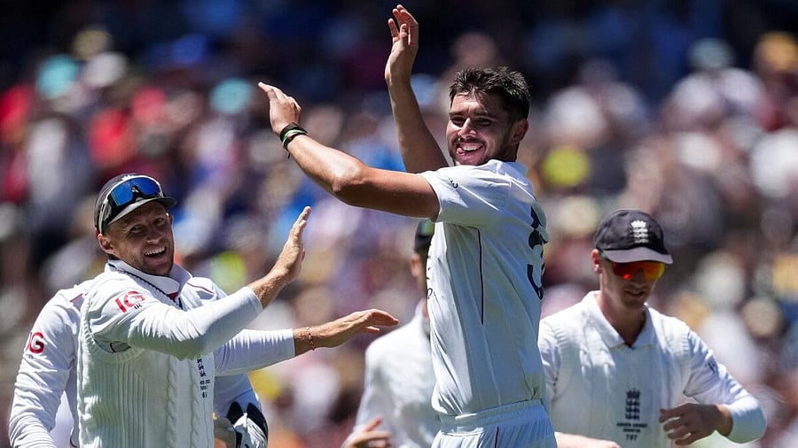 <div class="paragraphs"><p>England's Josh Tongue celebrates after getting the wicket of Usman Khawaja of Australia.</p></div>