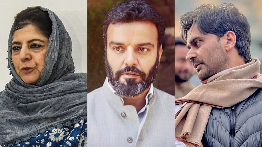 <div class="paragraphs"><p>Mehbooba Mufti (L), Srinagar MP Ruhullah Mehdi (centre) and PDP leader Waheed Para (R).</p></div>