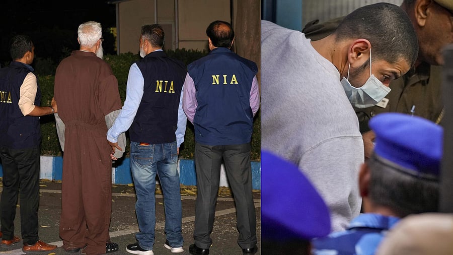 <div class="paragraphs"><p>File photos of Mumbai terror attack case accused Tahawwur Hussain Rana with NIA officials after he was brought to India; and (R) gangster Anmol Bishnoi, wanted in connection with the killing of NCP leader Baba Siddique, being brought to a court in Delhi after his deportation from the US.</p></div>