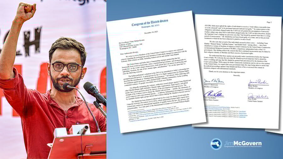 <div class="paragraphs"><p>Umar Khalid and (R) the letter written by US lawmakers to Indian Ambassador to the US Vinay Kwatra.&nbsp;&nbsp;</p></div>