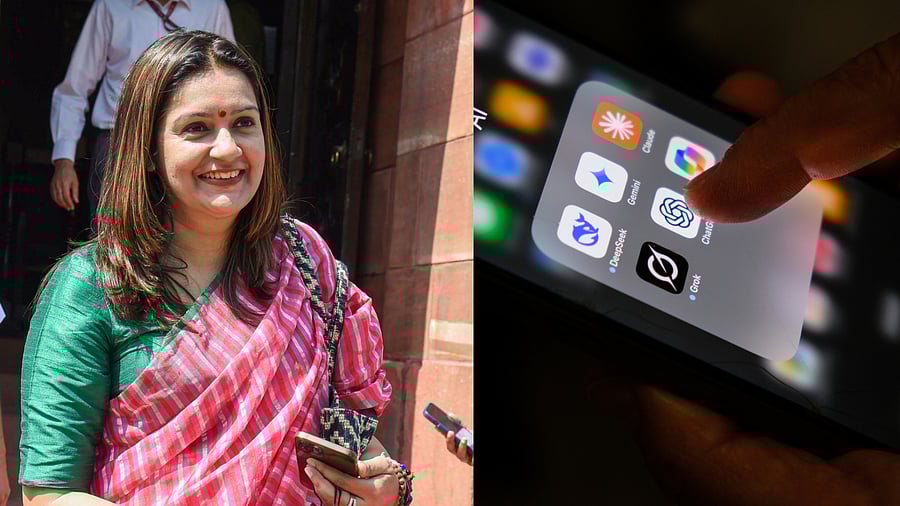 <div class="paragraphs"><p>Priyanka Chaturvedi and (R) a representative photo of a person using Grok.&nbsp;</p></div>