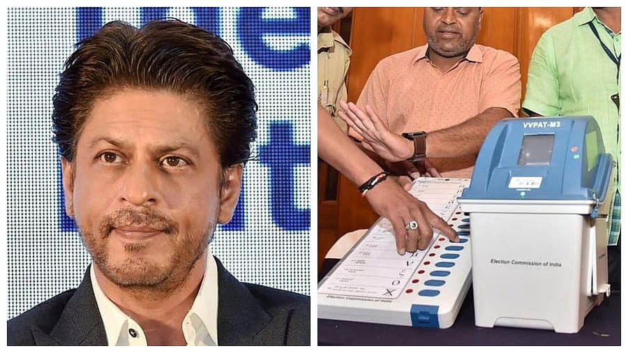 <div class="paragraphs"><p>Shah Rukh Khan and EVM with VVPAT.&nbsp;</p></div>