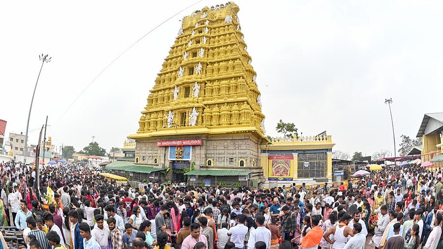 <div class="paragraphs"><p>Devotees who thronged Chamundi Hill to usher in the New Year on January 1. Credit: DH photo/Anup Ragh T</p></div>