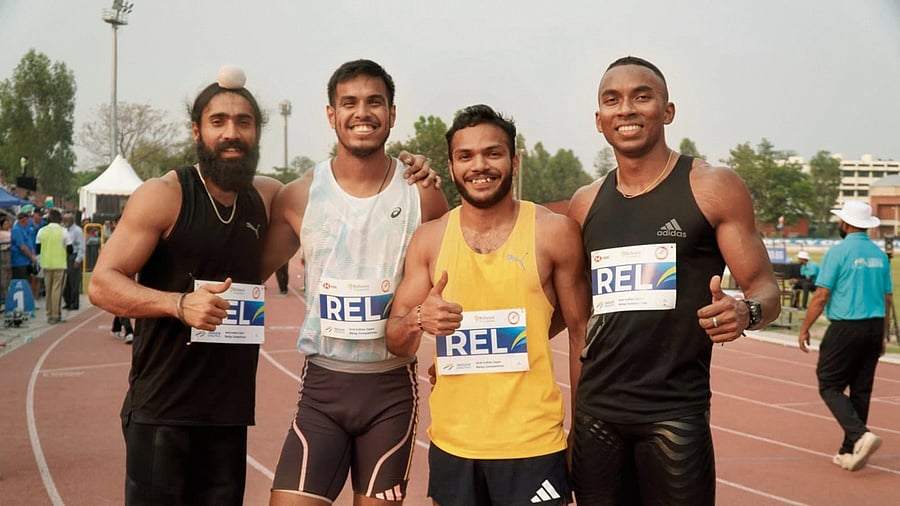 Sprinters like (from left) Gurindervir Singh, Amlan Borgohain, Manikanta Hoblidhar and Animesh Kujur will have to reset the national record to 10.16 seconds at least to qualify for the Asian Games.