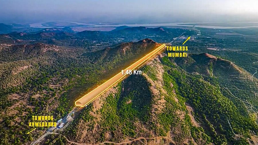 <div class="paragraphs"><p>The final breakthrough of a 1.5-km-long mountain tunnel of the bullet train project in Maharashtra's Palghar district. It was virtually witnessed by Railway Minister Ashwini Vaishnaw from Rail Bhawan in New Delhi.</p></div>