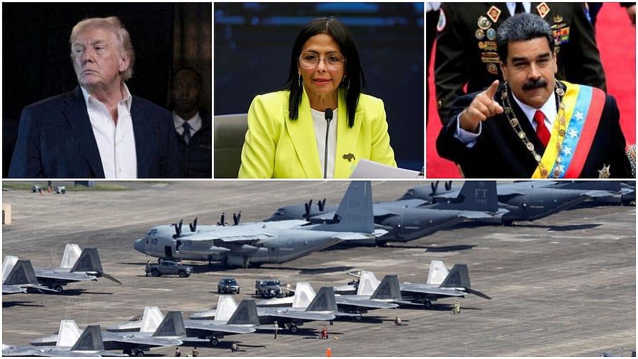 <div class="paragraphs"><p>Donald Trump(L), Venezuela's Acting President Delcy Rodriguez(C) and President&nbsp;Nicolas Maduro(R), Military build up continues after US struck Venezuela </p></div>