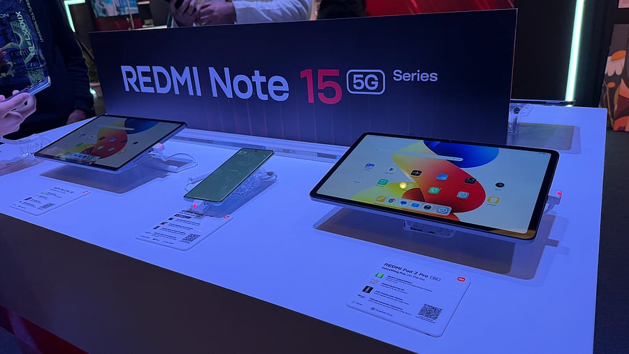 <div class="paragraphs"><p>Xiaomi Redmi Note 15 and Redmi Pad 2 Pro displayed at the launch event in Delhi, on January 6, 2026.</p></div>