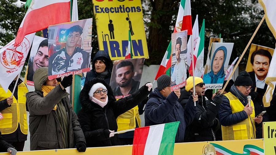 <div class="paragraphs"><p>Supporters of the Iranian opposition group, the National Council of Resistance of Iran, protest to demand an immediate stop to the violence against protesters in Iran and an end to detentions and repression, in Berlin, Germany.</p></div>
