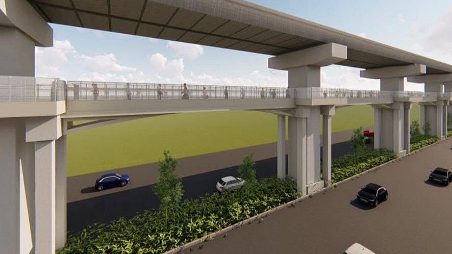 <div class="paragraphs"><p>An artist's impression of the elevated skywalks proposed under the ORR metro line. </p></div>