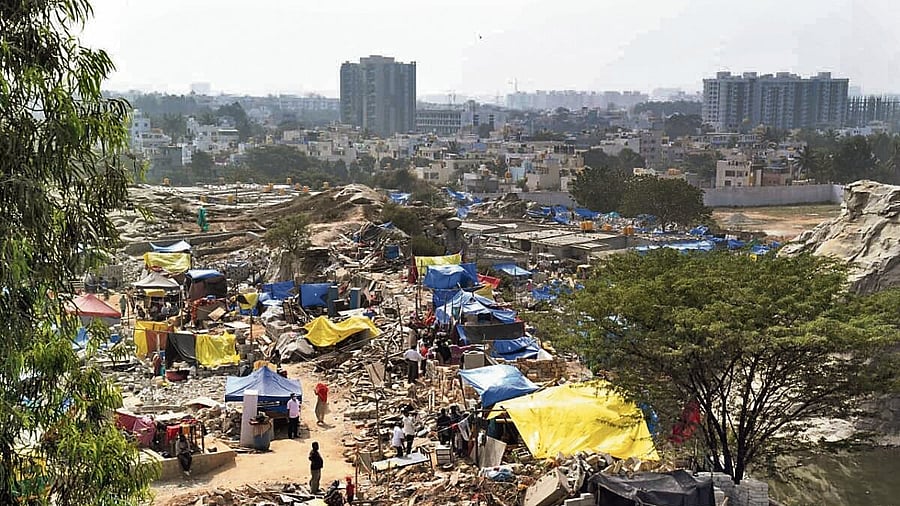 A view of the unauthourised structures at Kogilu in the city. 