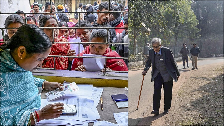 <div class="paragraphs"><p>People wait at a centre during hearings under the Special Intensive Revision (SIR) of the electoral rolls, in Nadia, West Bengal(L), File photo of Amartya Sen in Birbhum </p></div>