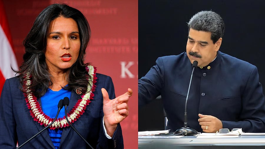 <div class="paragraphs"><p>Tulsi Gabbard (L) and Nicolas Maduro (R).&nbsp;</p></div>
