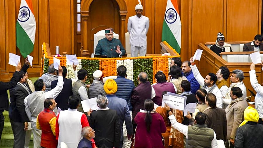 <div class="paragraphs"><p>Protest against Leader of Opposition in the Delhi Assembly and AAP leader Atishi, demanding the cancellation of her House membership for allegedly 'disrespecting' Sikh Guru Tegh Bahadur, during the Winter session of the Assembly, in New Delhi.</p></div>