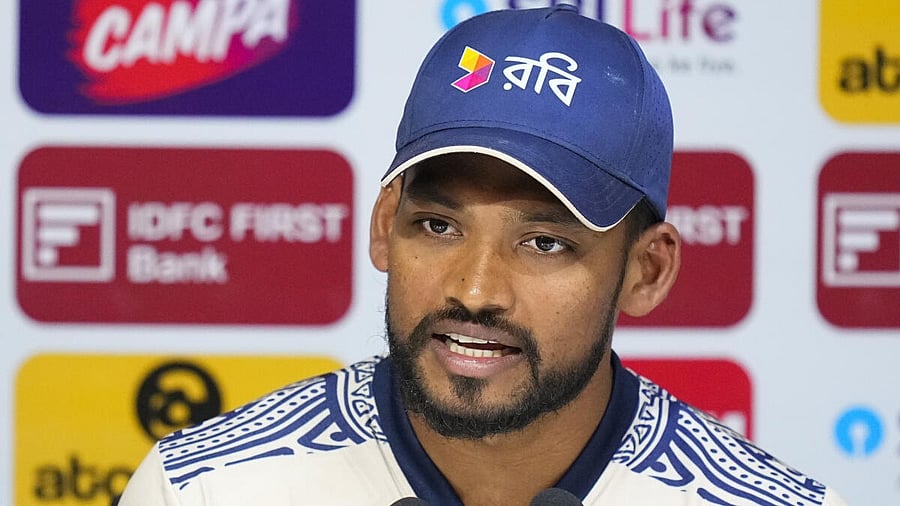 <div class="paragraphs"><p>Bangladesh's cricket team captain Najmul Hossain Shanto addresses a press conferance.</p></div>