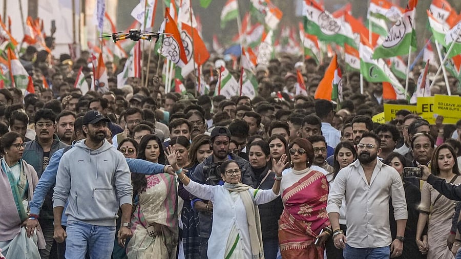 <div class="paragraphs"><p>I-PAC row: CM Mamata leads protest march in Kolkata against ED action.</p></div>