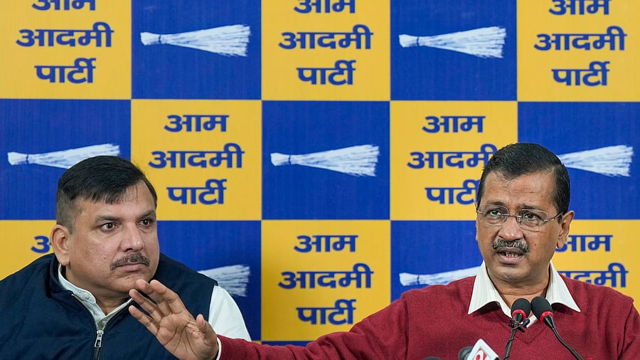 <div class="paragraphs"><p>AAP national convener Arvind Kejriwal with party MP Sanjay Singh.&nbsp;</p></div>