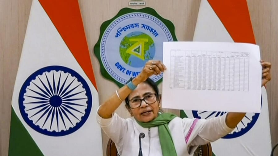 <div class="paragraphs"><p>West Bengal Chief Minister Mamata Banerjee addresses a press conference over the issue of Special Intensive Revision of electoral rolls, in Kolkata, Tuesday, Jan. 13, 2026.</p></div>