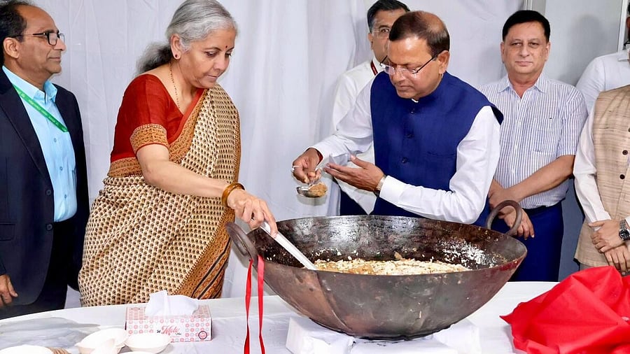 <div class="paragraphs"><p>Union Finance Minister Nirmala Sitharaman with Union Minister of State for Finance Pankaj Chaudhary during the 'Halwa' ceremony to mark the final stage of Union Budget 2024-25, in New Delhi. Image for representational purposes. </p></div>