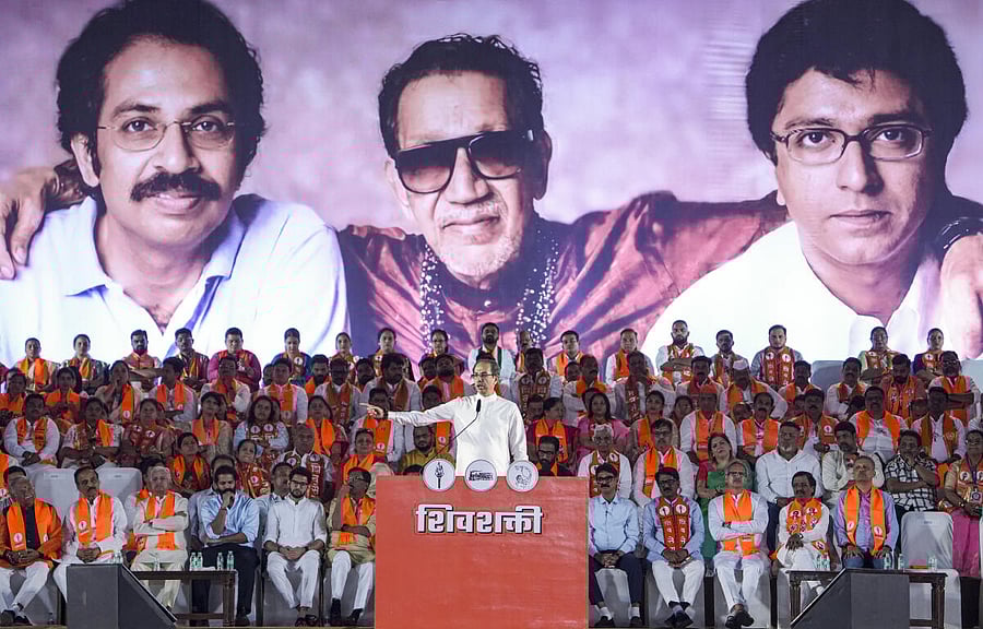 <div class="paragraphs"><p>Shiv Sena (UBT) chief Uddhav Thackeray addressing an election rally&nbsp;in Mumbai. The party has joined hands with the Maharashtra Navnirman Sena of Raj Thackeray for the civic polls.&nbsp;</p></div>