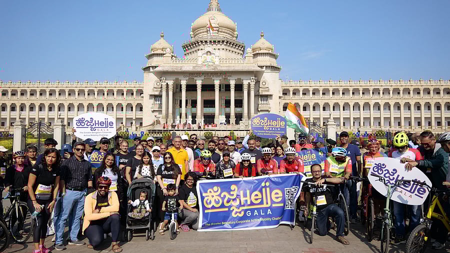<div class="paragraphs"><p>Participants at the two-km walk from the Vidhana Soudha to the GBA Head Office, marking the launch of ‘Hejje-Gala’. </p></div>