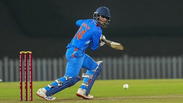 <div class="paragraphs"><p>Vidarbha's Aman Mokhade plays a shot during the Vijay Hazare Trophy 2025-26 semi-final cricket match between Karnataka and Vidarbha</p></div>