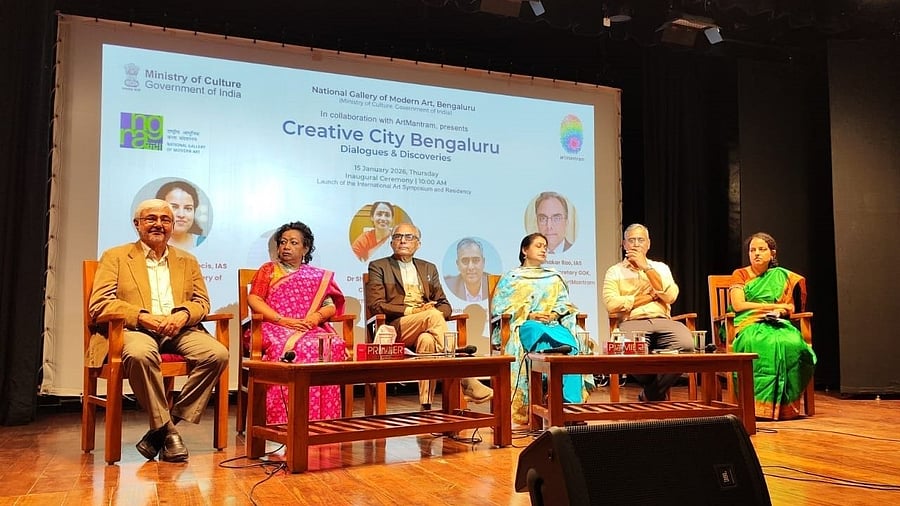 (From left) Subheer Hari Singh, Jija Madhavan Hari Singh, Sudhakar Rao, Shalini Rajneesh, Maheshwar Rao, and Priyanka Francis at the inauguration of ArtMantram’s festival on Thursday.