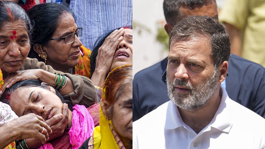 <div class="paragraphs"><p>Collage of family members of a victim, who died after consumption of allegedly contaminated water, mourn in the Bhagirathpura area of Indore and Congress leader Rahul Gandhi.</p></div>