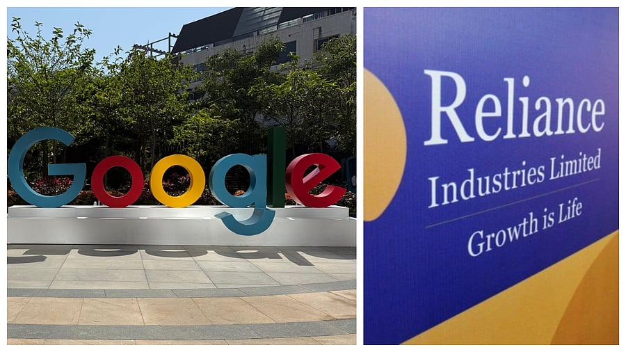 <div class="paragraphs"><p>Google (L) and Reliance logos.</p></div>